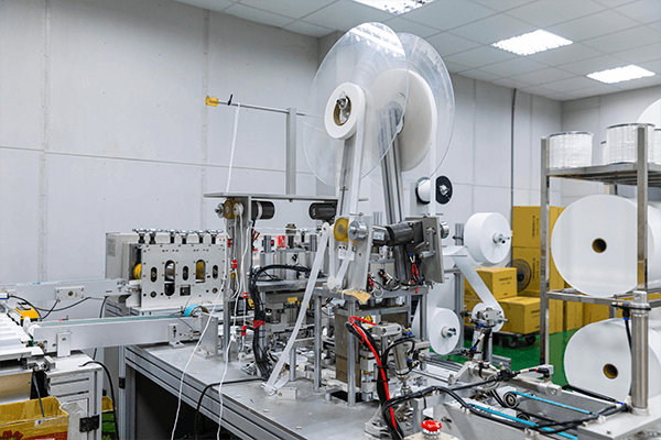 Cleanroom production equipment handling rolls of material